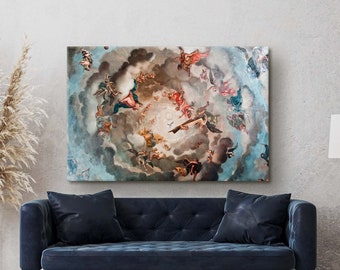 Renaissance Heaven Canvas, Fresco Wall Art, Renaissance Artwork Painting, Angel Print, Classic Wall Decor, Giclee Wall Art, Art Reproduction