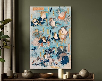 Kuniyoshi Utagawa Samurai Frogs Print, Japanese Vintage Frogs Poster, Japan Wall Decor, Japanese Woodblock, Ukiyo Poster