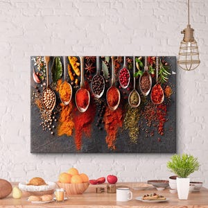 Arte de parede com especiarias, pôster de alimentos e especiarias, decoração de parede para cozinha de fazenda, impressão de arte para cozinha, presentes para amantes da gastronomia e chefs, decoração de restaurante giclée