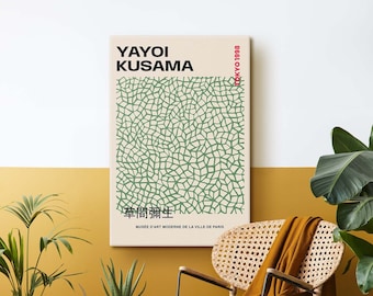 Póster de Yayoi Kusama, lámina de Yayoi Kusama, lienzo de arte abstracto, carteles para exposiciones de museos, lámina verde salvia, arte japonés, conjunto para pared de galería