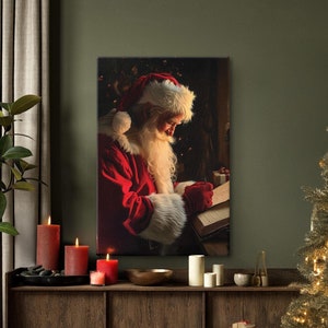 Impressão de Papai Noel escrevendo uma carta, pôster de Papai Noel, arte de parede natalina aconchegante, arte natalina, decoração de Natal, presentes de Natal