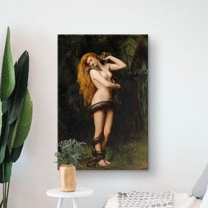 Póster de Lilith de John Collier, Impresión de Serpiente y Lilith, Lienzo de Bruja, Pintura Famosa, Mitología, Decoración Gótica, Arte Mural Giclée, Reproducción