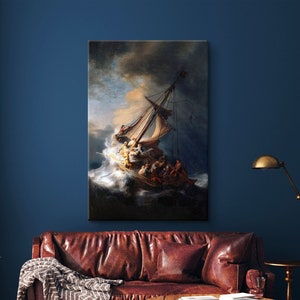 Christ in the Storm on the Sea of Galilee Canvas, Rembrandt Print, Jesus Calming the Storm Poster, Exhibition Poster, Religious Wall Decor
