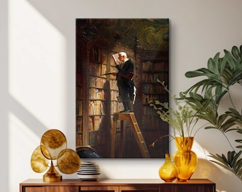 The Bookworm Print, Carl Spitzweg Canvas, Booklovers Art, Exhibition Poster, Victorian Librarian Art, Giclee Wall Art, Art Reproduction
