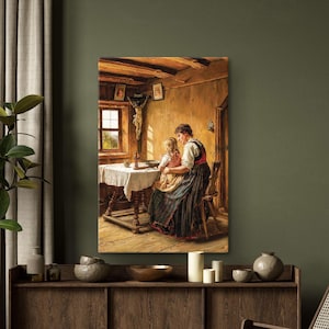 Karl Gebhardt sagt Grace Print, Mutter lehrt Tochter zu beten Poster, christliche Wandkunst, religiöses Gebetsdekor, katholische Malerei
