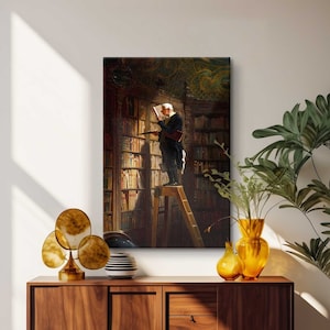 The Bookworm Print, Carl Spitzweg Canvas, Booklovers Art, Exhibition Poster, Victorian Librarian Art, Giclee Wall Art, Art Reproduction