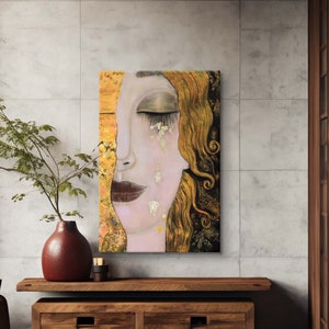 Gustav Klimt Freyas Tears Canvas, Gustav Klimt Print, The Golden Tears Poster, Classic Wall Art, Art Nouveau, Reproduction, Gift for Her