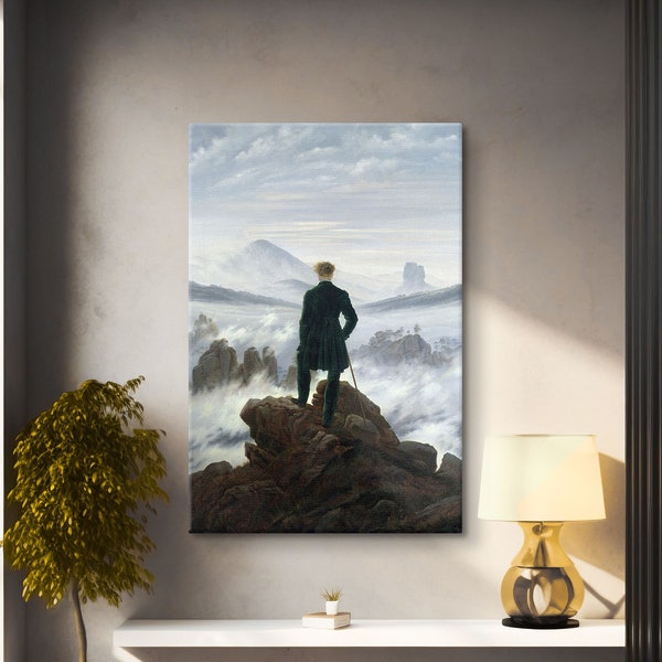 Il vagabondo sopra il mare di nebbia tela, stampa Caspar David Friedrich, poster di solitudine maestosa, arte della parete giclée, belle arti, riproduzione