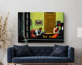 Edward Hopper Print, Room in New York by Edward Hopper Painting, Edward Hopper Canvas, Exhibition Poster, Vintage Modern Art, Reproduction