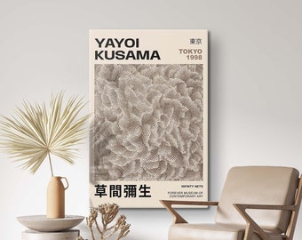 Yayoi Kusama Print, Yayoi Kusama Poster, Japanese Art Canvas, Museum Exhibition Posters, Contemporary Art, Black Poster, Gallery Wall Set