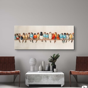 A Perch of Birds Print, Hector Giacomelli Canvas, Japanese Wall Art, Exhibition Poster, Birds Wall Art, Colorful Birds Art, Japanese Decor