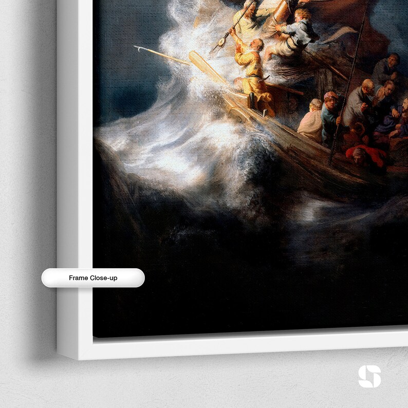 May include: A painting depicting a ship caught in a raging storm. The ship is tossed about by the waves, and the people on board are struggling to stay afloat. The sky is dark and stormy, and the sea is churning with whitecaps. The painting is a dramatic depiction of the power of nature.