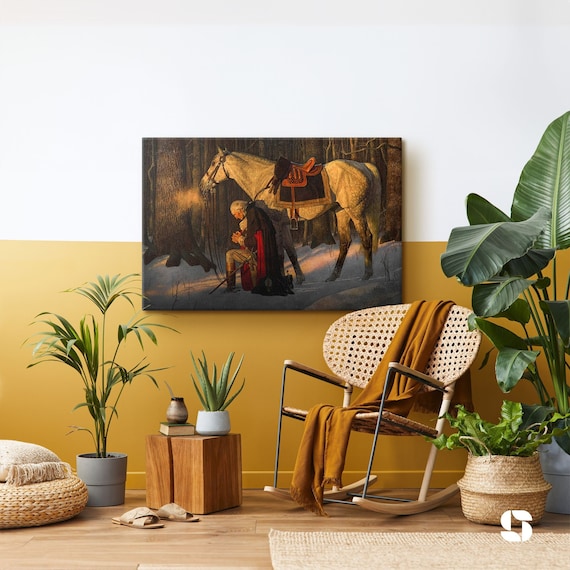 George Washington Praying Poster, Prayer at Valley Forge Print, George Washington Canvas, Epic Wall Art, American President, Reproduction