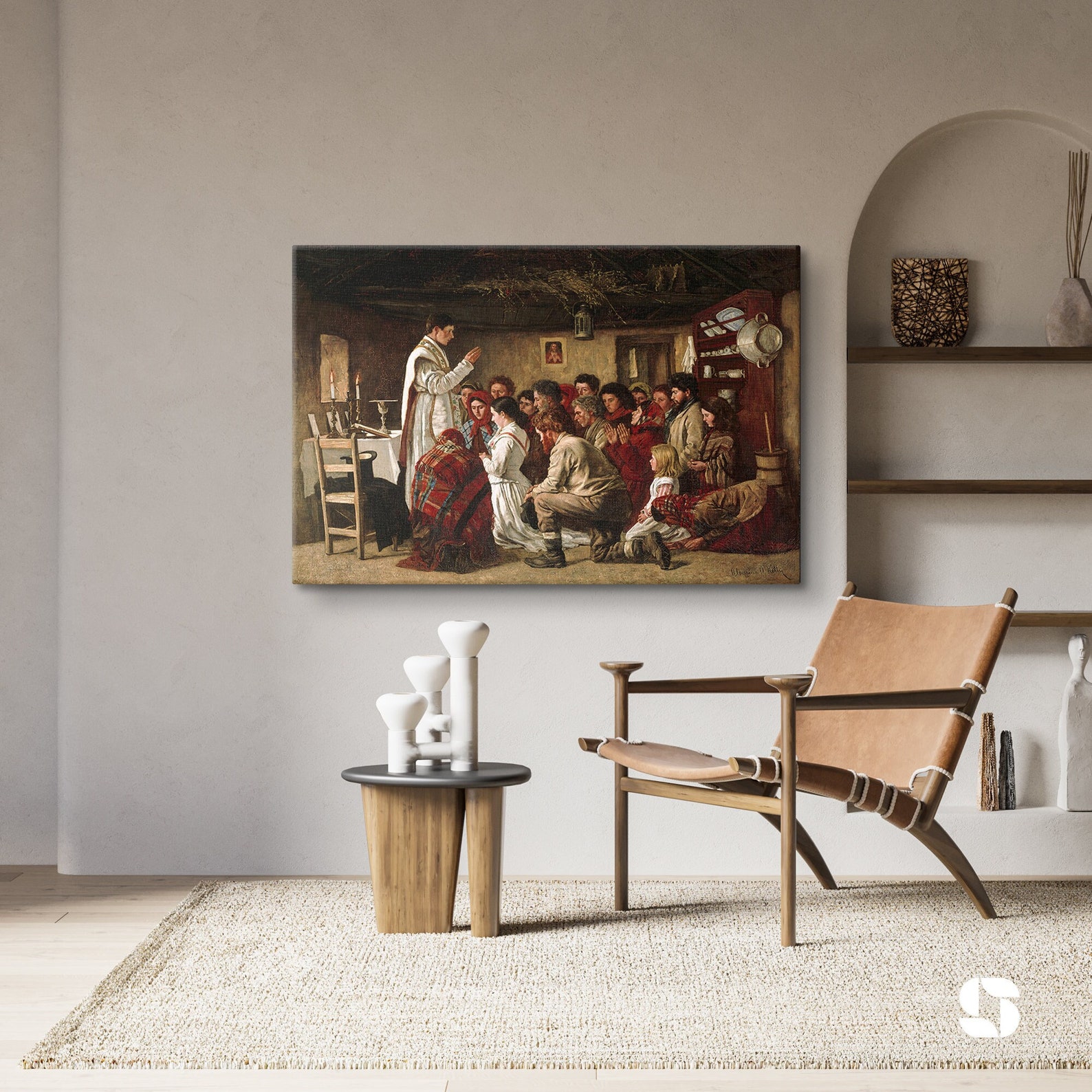 Mass in a Connemara Cabin Canvas, Aloysius O'Kelly Poster, Fine Catholic Art, Giclee Wall Art, Religious Decor, Catholic Gifts, Reproduction