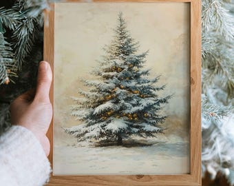 Vintage Christmas Tree Poster, Christmas Tree Print, Christmas Wall Art, Winter Holiday Decor, Christmas Gift Idea, Evergreen Tree Print