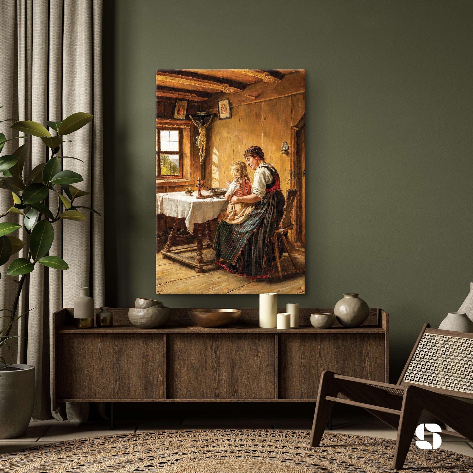 Karl Gebhardt Saying Grace Print, Mother Teaching Daughter to Pray Poster, Christian Wall Art, Religious Prayer Decor, Catholic Painting