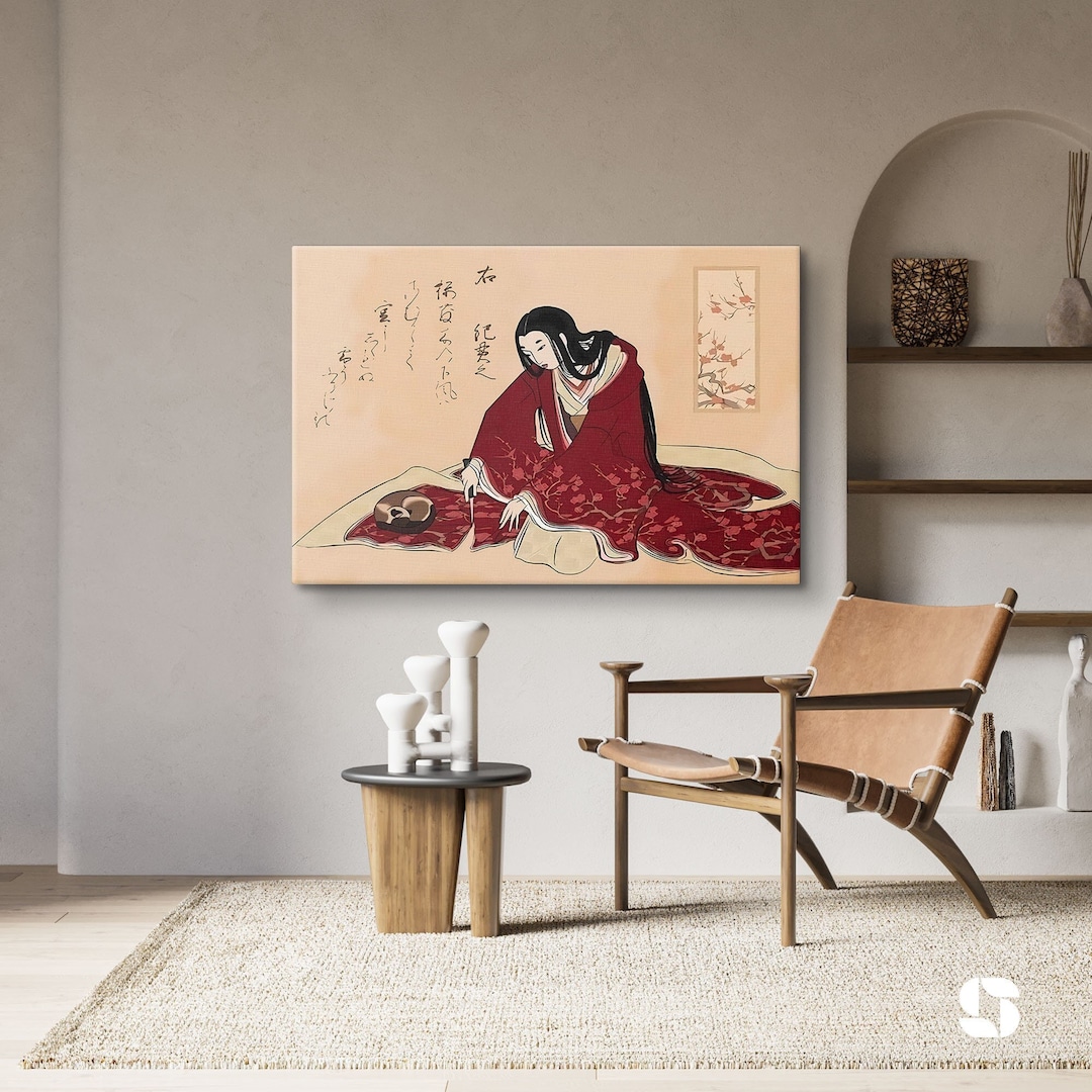 Geisha With Cat Cutting Kimono Print, Japanese Geisha Canvas, Cat ...