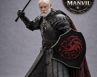 Armadura de fantasía de cuerpo entero inspirada en el príncipe Maekar Targaryen: traje de caballero medieval de acero de los Siete Reinos para LARP y Halloween