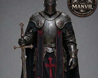 Armadura de caballero Barbuta de cuerpo entero: traje templario medieval de acero para cosplay y LARP / disfraz de cruzado gótico