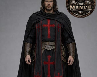 Conjunto completo de túnica de armadura de caballero Barbuta – Armadura medieval de acero templario para cosplay y LARP / Disfraz de cruzado gótico