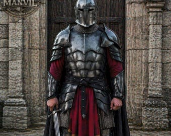 Armadura de Barbuta de cuerpo entero / Obra maestra de protección medieval / Armadura de placas completa de caballero para Cosplay y LARP