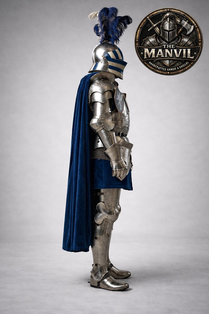 Full Body Medieval Barbuta Knight Armor With Visor – Blue Steel LARP ...