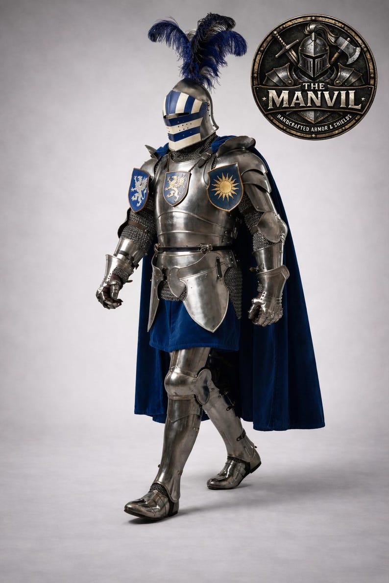 Full Body Medieval Barbuta Knight Armor With Visor – Blue Steel LARP ...
