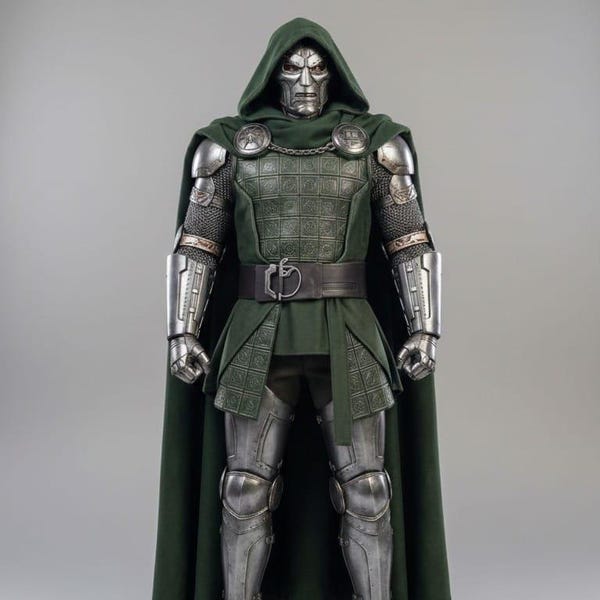Dr. Doom Inspired Full Leather Armor Costume – Supervillain Cosplay Suit with Mask, Hooded Cape & Complete Body Armor