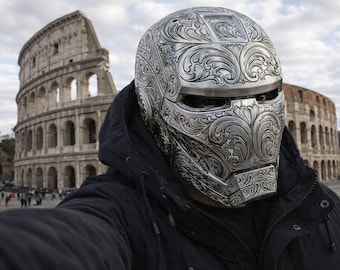 Réplica del casco de Iron Man / Accesorio de cosplay de metal completo / Casco coleccionable de superhéroe / Máscara de acero grabada a mano