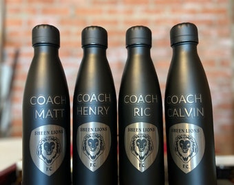 Personalised Gift: Steel Thermal Bottle, Double Walled & Insulated, Coach Gift, Personalised with any Logo / Badge and Name