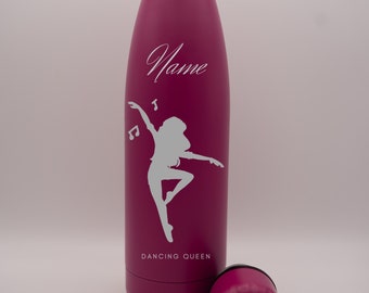 Personalised Gift: Steel Thermal Bottle, Double Walled & Insulated, Dance Gift, Dancing Queen Design, Personalised with any Name.