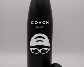 Personalised Gift: Steel Thermal Bottle, Double Walled & Insulated, Swimming Coach Gift, Personalised with any Name