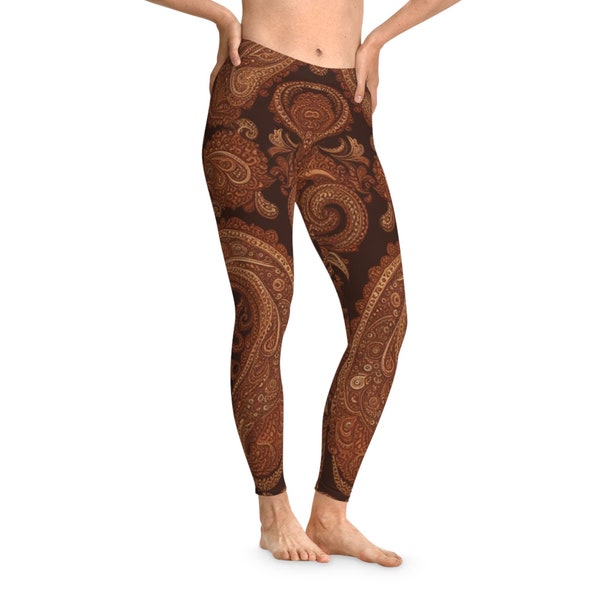 Tan Paisleys on rust color - Stretchy Leggings, tights, sports attire, exercise clothes