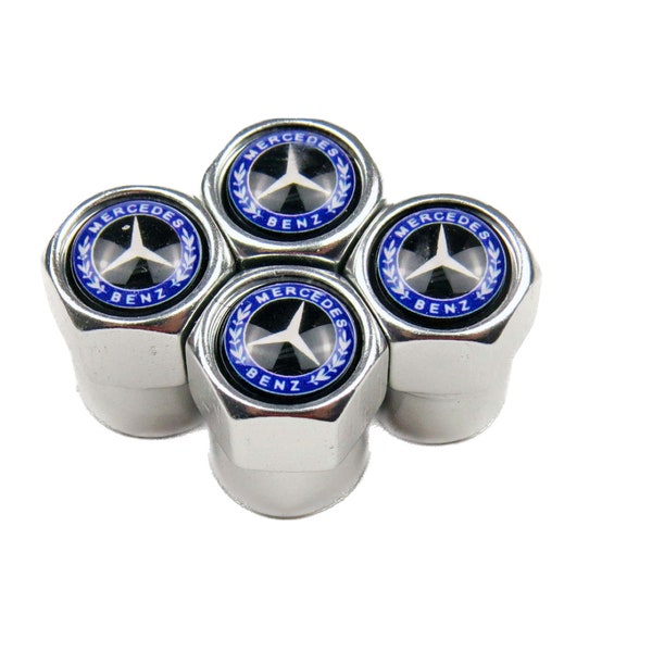 Mercedes-Benz (Blue) Valve Caps - Silver