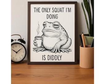 Funny Frog Coffee Art Print: Lazy Humor Toad Poster (Digital Download)