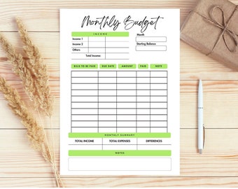 Printable Monthly Budget tracker, planner pages, instant download, journal pages, adhd friendly planner