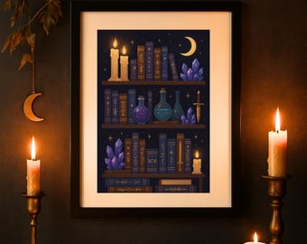 Fantasy Bookshelf Art Print: Witchy BookTok Decor (Digital Download)