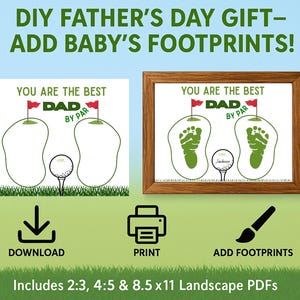 Best Dad by Par Footprint Art – Golf Themed Father’s Day Printable, Baby Keepsake Digital Download, DIY Gift from Baby or Kids, gift for dad