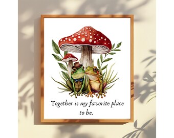 Frog Couple Mushroom Art Print: Cottagecore Home Decor (Digital Download)
