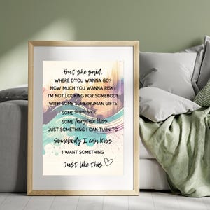 Póster de letra de canción imprimible, descarga instantánea en PDF y JPG, regalo para él, regalo para ella, regalo romántico, producto digital de tendencia actual, canción de amor