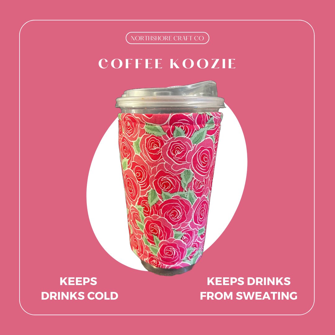 Iced Coffee Koozie pink Roses Etsy