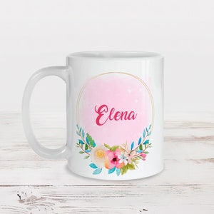 Personalized ceramic mug/Crown of pink-blue flowers Elena model/personalized mug/mistress mug/nanny mug/grandma mug/aunt mug
