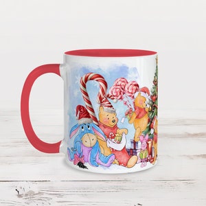 Gepersonaliseerde keramische mok, gepersonaliseerd glas 330 ml: Winnie de Poeh met Kerstmis