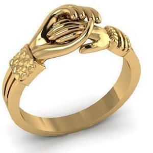 14k Gold Handshake Ring: Sterling Silver Claddagh Promise Ring