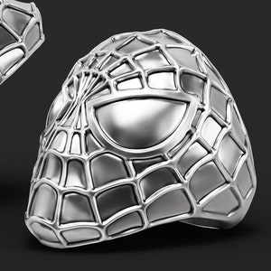 Spiderman Mask Ring: 925 Sterling Silver Spider Web Signet