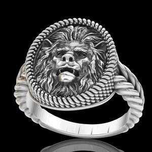 ハンドメイド ライオンヘッド リング 925k シルバー ツイスト 野生動物愛好家リング 神話リング お父さんへのユニークなギフト 誕生日、記念日、彼へのリング、ボーイフレンド