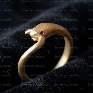 Sterling Silver Snake Ring Garnet Eyes, 14k Gold Ouroboros Serpent Ring For Birthday, Wedding