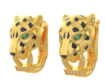 14k Gold Panther Ohrstecker Handmade 925 Sterling Silber Puma Ohrstecker Leopard Ohrringe für Frauen Geburtstagsgeschenke Weihnachtsgeschenk