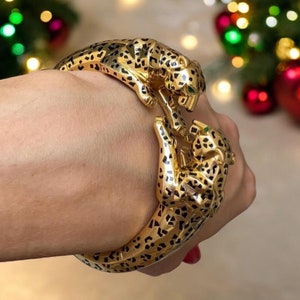 Panther Bracelet - 14K Gold Panther Jewelry, Bold Sterling Silver Leopard Bangle, Unique Gifts for Women Animal Lover Birthday Christmas Day