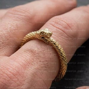 14k Gold Ouroboros Ring, Sterling Silver Snake Jewelry, Mythology Gift For Her Him, Halloween and Christmas Gifts